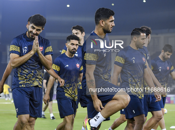 Persepolis FC players attend a training session at Jassim Bin Hamad Stadium in Doha, Qatar, on October 20, 2024, ahead of the AFC Champions...