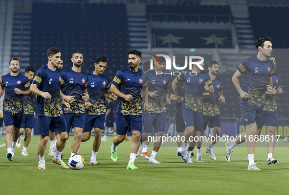 Persepolis FC players attend a training session at Jassim Bin Hamad Stadium in Doha, Qatar, on October 20, 2024, ahead of the AFC Champions...