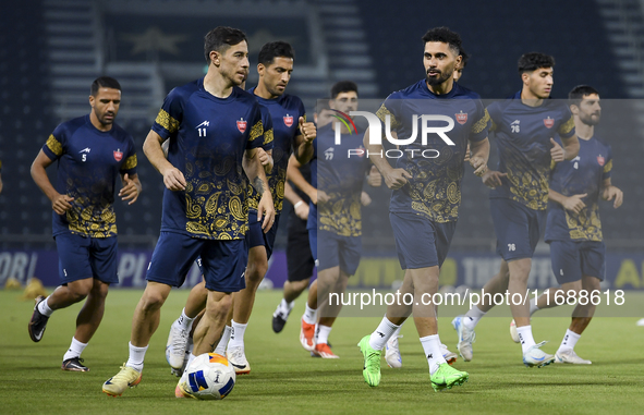 Persepolis FC players attend a training session at Jassim Bin Hamad Stadium in Doha, Qatar, on October 20, 2024, ahead of the AFC Champions...