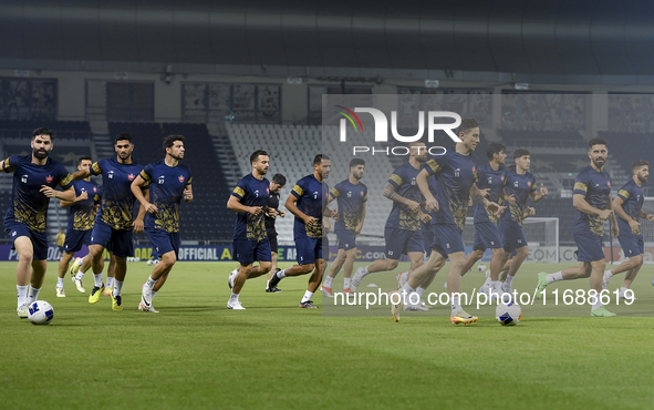 Persepolis FC players attend a training session at Jassim Bin Hamad Stadium in Doha, Qatar, on October 20, 2024, ahead of the AFC Champions...