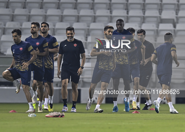 Persepolis FC players attend a training session at Jassim Bin Hamad Stadium in Doha, Qatar, on October 20, 2024, ahead of the AFC Champions...