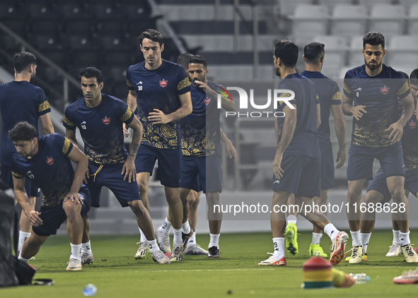 Persepolis FC players attend a training session at Jassim Bin Hamad Stadium in Doha, Qatar, on October 20, 2024, ahead of the AFC Champions...