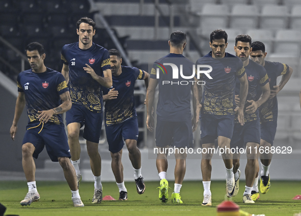 Persepolis FC players attend a training session at Jassim Bin Hamad Stadium in Doha, Qatar, on October 20, 2024, ahead of the AFC Champions...