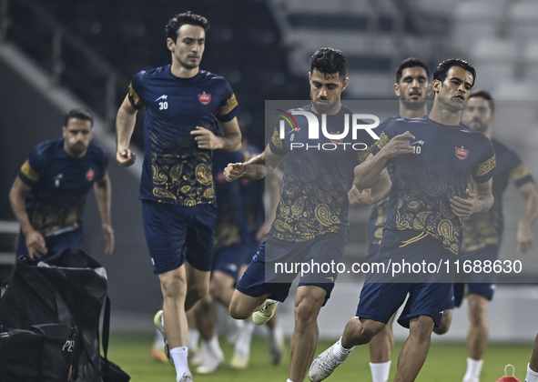 Persepolis FC players attend a training session at Jassim Bin Hamad Stadium in Doha, Qatar, on October 20, 2024, ahead of the AFC Champions...