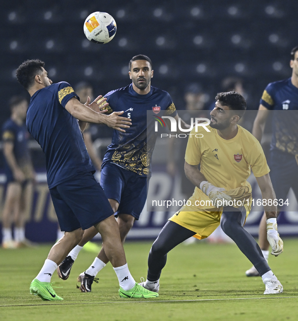 Persepolis FC players attend a training session at Jassim Bin Hamad Stadium in Doha, Qatar, on October 20, 2024, ahead of the AFC Champions...