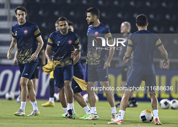 Persepolis FC players attend a training session at Jassim Bin Hamad Stadium in Doha, Qatar, on October 20, 2024, ahead of the AFC Champions...