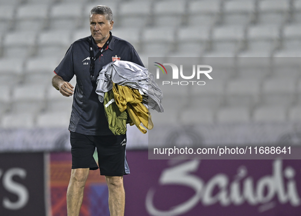 Head coach of Persepolis FC, Juan Carlos Fernandez, participates in a training session at Jassim Bin Hamad Stadium in Doha, Qatar, on Octobe...