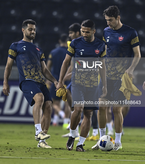 Persepolis FC players attend a training session at Jassim Bin Hamad Stadium in Doha, Qatar, on October 20, 2024, ahead of the AFC Champions...