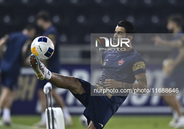 Isa Alkasir of Persepolis FC trains at Jassim Bin Hamad Stadium in Doha, Qatar, on October 20, 2024, ahead of the AFC Champions League elite...