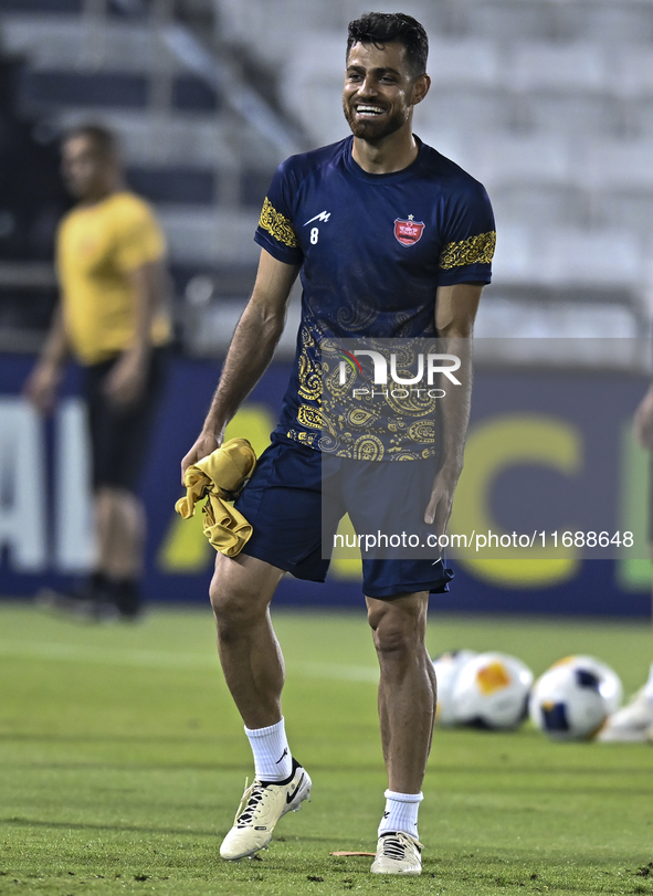 Morteza Pouraliganji of Persepolis FC participates in the training session at Jassim Bin Hamad Stadium in Doha, Qatar, on October 20, 2024,...