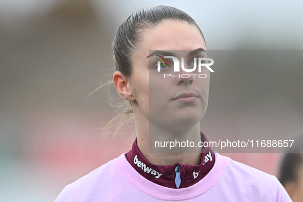 Emma Harris (12 West Ham) warms up during the Barclays FA Women's Super League match between West Ham United and Arsenal at the Chigwell Con...