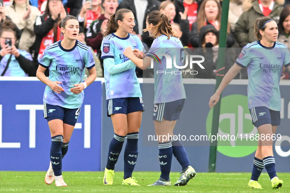 Rosa Kafaji (16 Arsenal) celebrates after scoring the team's second goal during the Barclays FA Women's Super League match between West Ham...