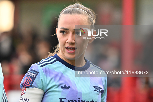 Katie McCabe (11 Arsenal) participates in the Barclays FA Women's Super League match between West Ham United and Arsenal at the Chigwell Con...