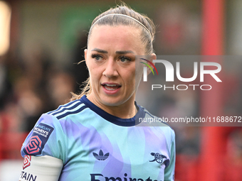 Katie McCabe (11 Arsenal) participates in the Barclays FA Women's Super League match between West Ham United and Arsenal at the Chigwell Con...