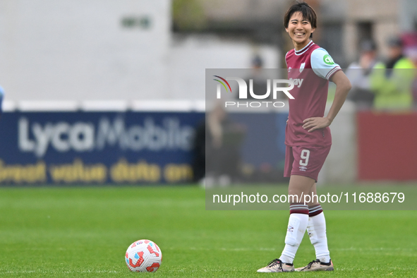 Riko Ueki (9 West Ham) waits to kick off for the second half during the Barclays FA Women's Super League match between West Ham United and A...