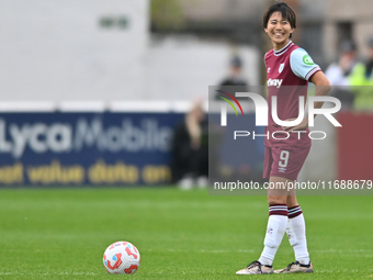 Riko Ueki (9 West Ham) waits to kick off for the second half during the Barclays FA Women's Super League match between West Ham United and A...