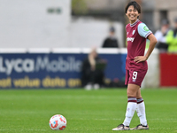 Riko Ueki (9 West Ham) waits to kick off for the second half during the Barclays FA Women's Super League match between West Ham United and A...