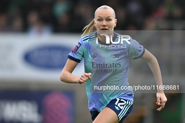 Frida Maanum (12 Arsenal) is in action during the Barclays FA Women's Super League match between West Ham United and Arsenal at the Chigwell...