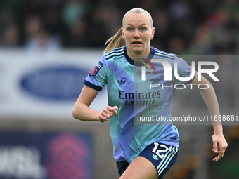 Frida Maanum (12 Arsenal) is in action during the Barclays FA Women's Super League match between West Ham United and Arsenal at the Chigwell...