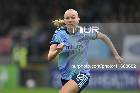 Frida Maanum (12 Arsenal) is in action during the Barclays FA Women's Super League match between West Ham United and Arsenal at the Chigwell...