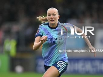 Frida Maanum (12 Arsenal) is in action during the Barclays FA Women's Super League match between West Ham United and Arsenal at the Chigwell...