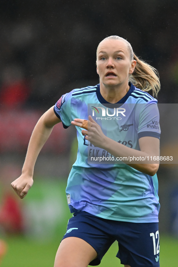 Frida Maanum (12 Arsenal) participates in the Barclays FA Women's Super League match between West Ham United and Arsenal at the Chigwell Con...