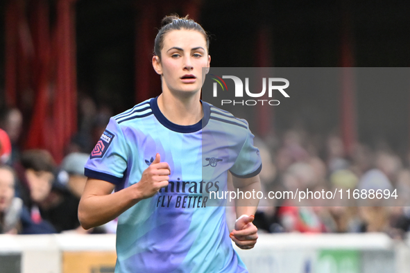 Emily Fox (2 Arsenal) participates in the Barclays FA Women's Super League match between West Ham United and Arsenal at the Chigwell Constru...