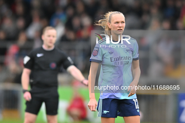 Frida Maanum (12 Arsenal) looks on during the Barclays FA Women's Super League match between West Ham United and Arsenal at the Chigwell Con...