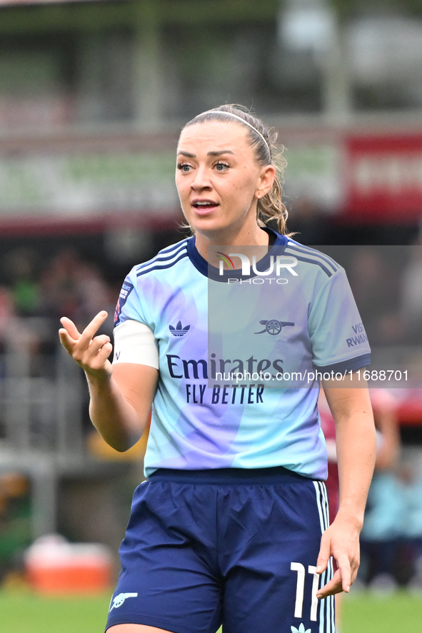 Katie McCabe (11 Arsenal) gestures during the Barclays FA Women's Super League match between West Ham United and Arsenal at the Chigwell Con...