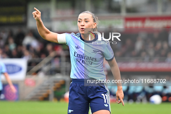 Katie McCabe (11 Arsenal) gestures during the Barclays FA Women's Super League match between West Ham United and Arsenal at the Chigwell Con...