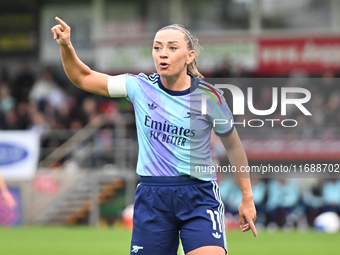 Katie McCabe (11 Arsenal) gestures during the Barclays FA Women's Super League match between West Ham United and Arsenal at the Chigwell Con...