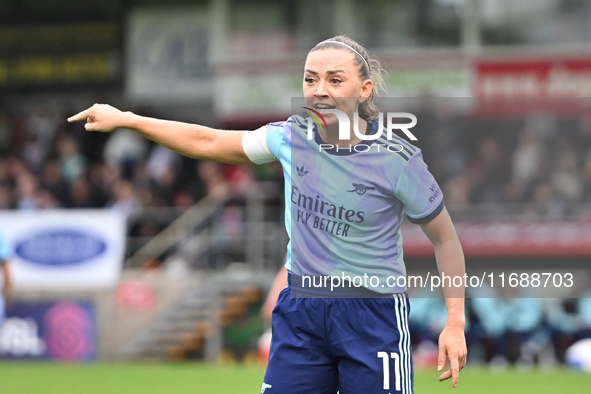 Katie McCabe (11 Arsenal) gestures during the Barclays FA Women's Super League match between West Ham United and Arsenal at the Chigwell Con...