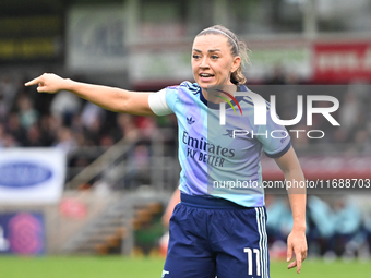 Katie McCabe (11 Arsenal) gestures during the Barclays FA Women's Super League match between West Ham United and Arsenal at the Chigwell Con...