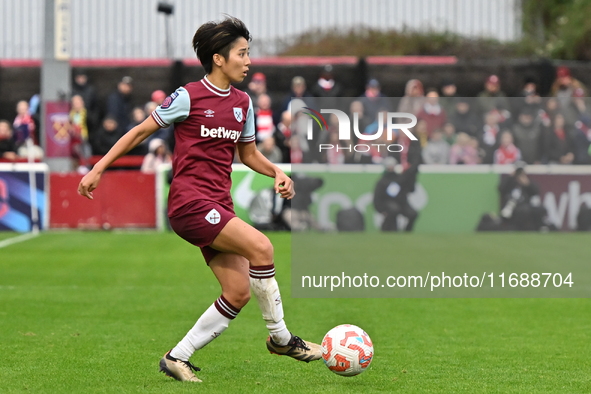 Riko Ueki (9 West Ham) controls the ball during the Barclays FA Women's Super League match between West Ham United and Arsenal at the Chigwe...