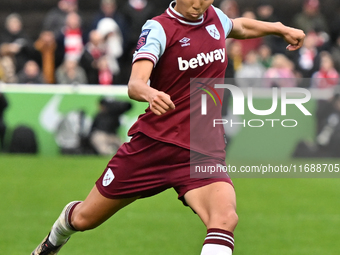 Riko Ueki (9 West Ham) crosses the ball during the Barclays FA Women's Super League match between West Ham United and Arsenal at the Chigwel...