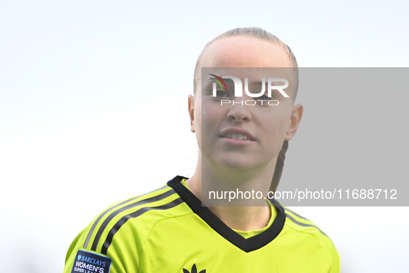 Goalkeeper Daphne Van Domselaar (14 Arsenal) stands after the final whistle during the Barclays FA Women's Super League match between West H...