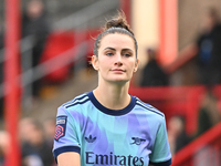 Emily Fox (2 Arsenal) participates in the Barclays FA Women's Super League match between West Ham United and Arsenal at the Chigwell Constru...