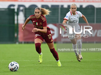 Alayah Pilgrim of A.S. Roma Femminile and Emma Koivisto of A.C. Milan Femminile are in action during the 7th day of the Serie A Femminile eB...