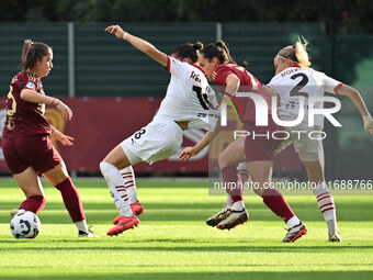 Giulia Dragoni of A.S. Roma Femminile, Monica Renzotti of A.C. Milan Femminile, Evelyne Viens of A.S. Roma Femminile, and Emma Koivisto of A...