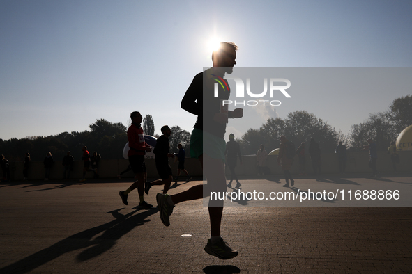 Competitors participate in the 10th Cracovia Royal Half Marathon at Tauron Arena in Krakow, Poland, on October 20, 2024. The Cracovia Royal...