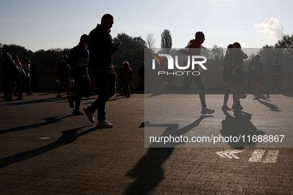 Competitors participate in the 10th Cracovia Royal Half Marathon at Tauron Arena in Krakow, Poland, on October 20, 2024. The Cracovia Royal...