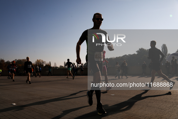 Competitors participate in the 10th Cracovia Royal Half Marathon at Tauron Arena in Krakow, Poland, on October 20, 2024. The Cracovia Royal...