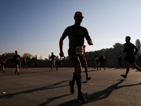 Competitors participate in the 10th Cracovia Royal Half Marathon at Tauron Arena in Krakow, Poland, on October 20, 2024. The Cracovia Royal...