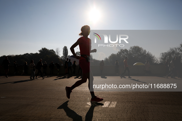 Competitors participate in the 10th Cracovia Royal Half Marathon at Tauron Arena in Krakow, Poland, on October 20, 2024. The Cracovia Royal...