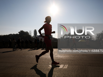 Competitors participate in the 10th Cracovia Royal Half Marathon at Tauron Arena in Krakow, Poland, on October 20, 2024. The Cracovia Royal...