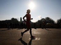 Competitors participate in the 10th Cracovia Royal Half Marathon at Tauron Arena in Krakow, Poland, on October 20, 2024. The Cracovia Royal...