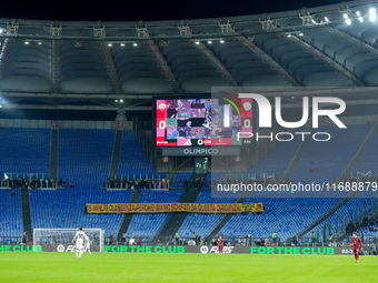 Supporters of Roma protest against AS Roma property during the Serie A Enilive match between AS Roma and FC Internazionale at Stadio Olimpic...