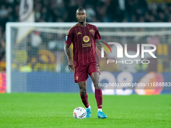 Evan Ndicka of AS Roma during the Serie A Enilive match between AS Roma and FC Internazionale at Stadio Olimpico on October 20, 2024 in Rome...