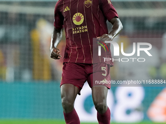 Evan Ndicka of AS Roma during the Serie A Enilive match between AS Roma and FC Internazionale at Stadio Olimpico on October 20, 2024 in Rome...