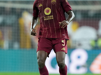 Evan Ndicka of AS Roma during the Serie A Enilive match between AS Roma and FC Internazionale at Stadio Olimpico on October 20, 2024 in Rome...